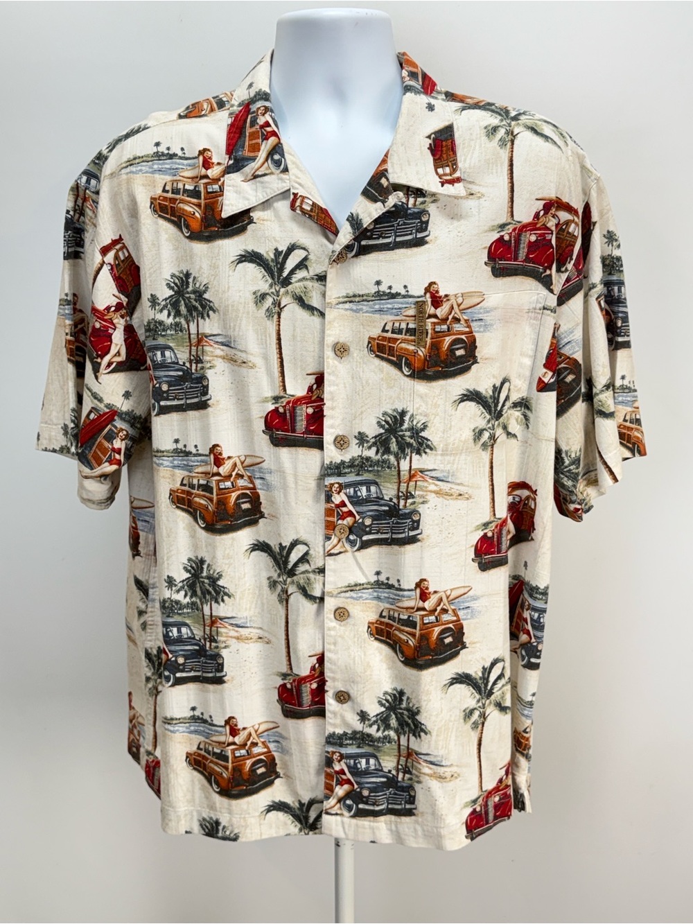 NORTH RIVER OUTFITTERS Cream Hawaiian woody short sleeve Shirt size XL